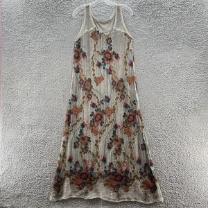 Gretty Zueger Dress Women Small Sheer Colorful Floral Embroidered Boho Maxi